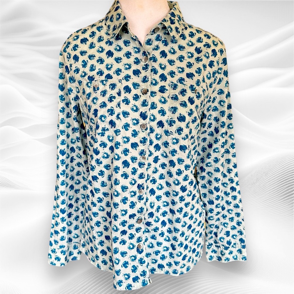 Nordstrom By Caslon Abstract Polkadot Button Down Blouse Size Petite Small (PXS)